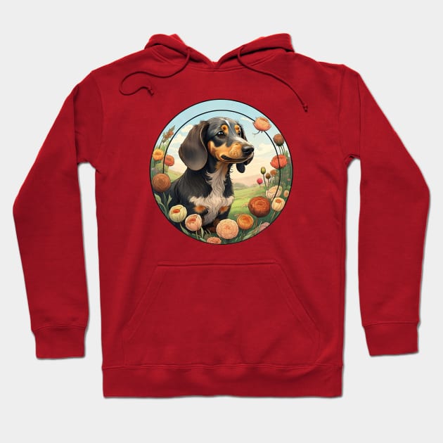 Longhaired Dachshund Spring Flowers Hoodie by Pet And Petal